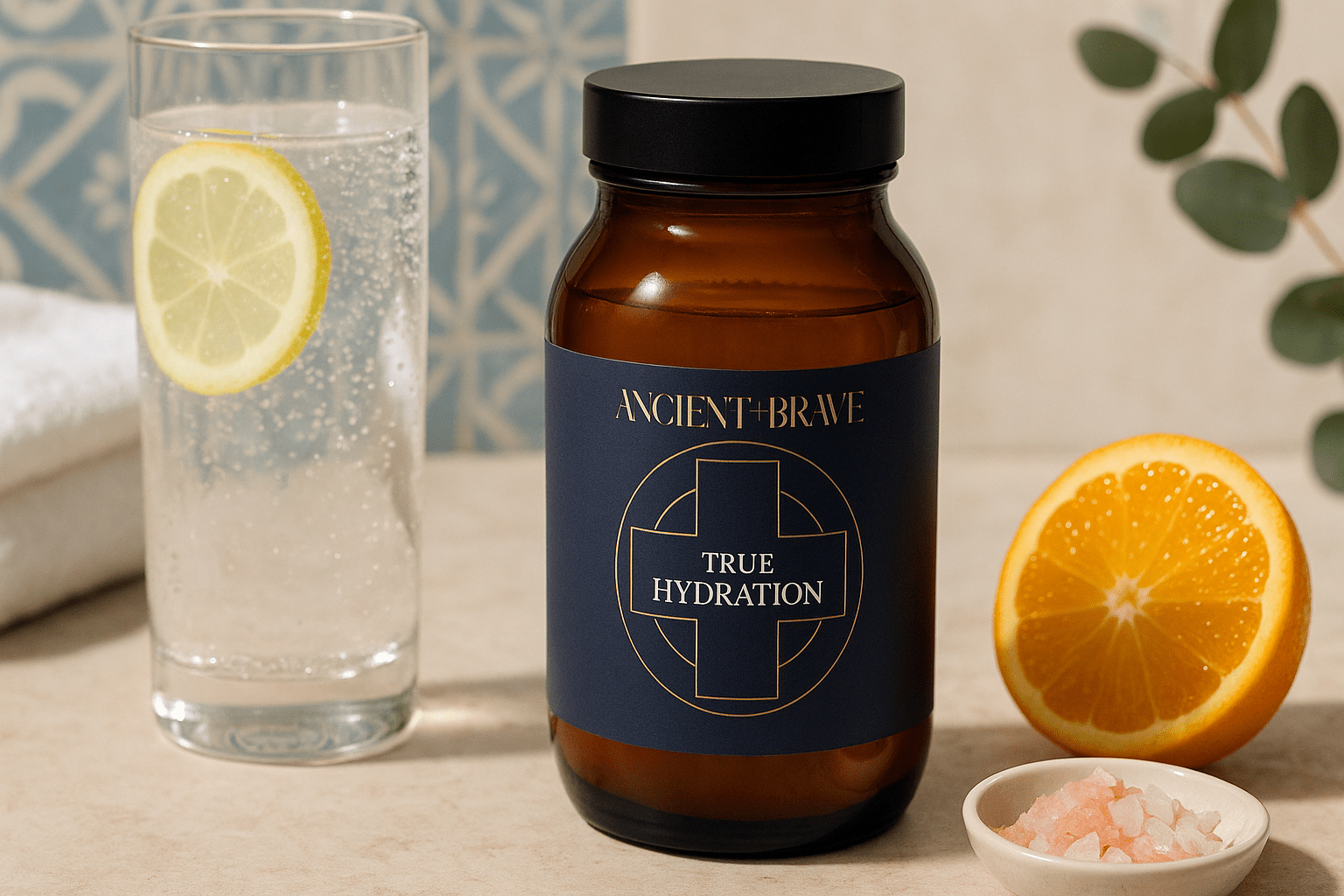 Ancient + Brave True Hydration con electrolitos inspirados en agua de coco.