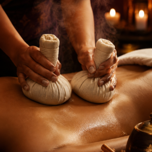 Masaje en pareja con pindas calientes de arroz y canela en spa de lujo en Valencia