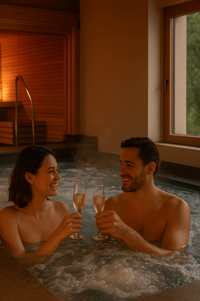 pareja en spa con vistas